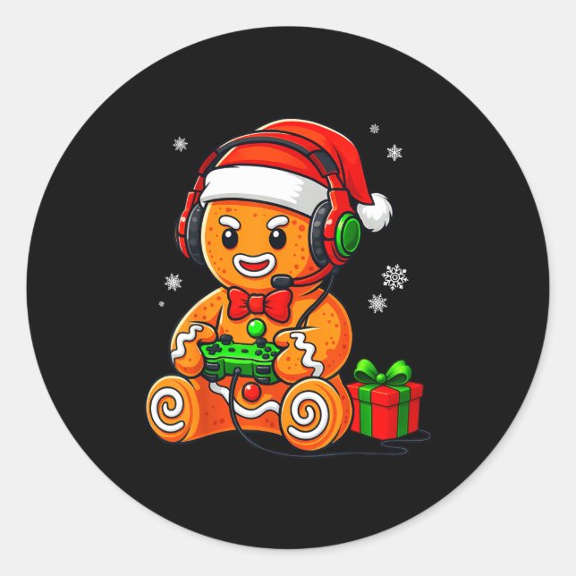 Sticker Rond Funny Gingerbread Gaming Pjs Pajamas Christmas Xma (Devant)