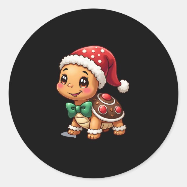 Sticker Rond Funny Gingerbread Man Turtle Christmas Womens Mens (Devant)