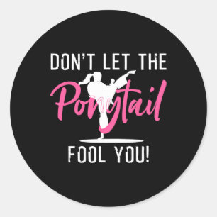 Sticker Rond Funny Girl Karate Design Kids Women Kickboxing Bla