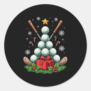 Sticker Rond Funny Golf Ball Christmas Tree Santa Hat Xmas Tee