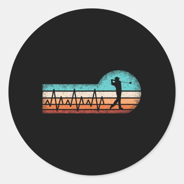 Sticker Rond Funny Golf Heartbeat Retro Golf Lover Golfer Men (Devant)