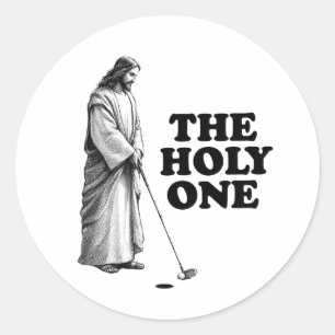 Sticker Rond Funny Golfing Jésus Le Saint