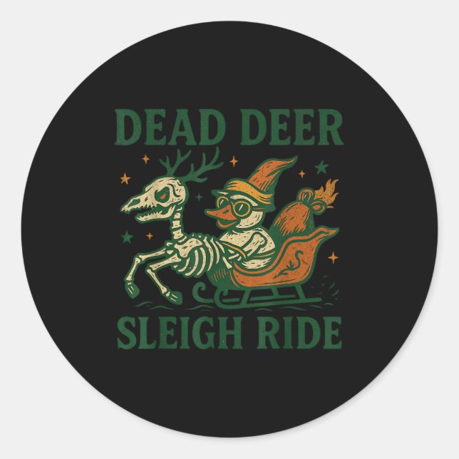 Sticker Rond Funny Goth Christmas Pun Y Reindeer Skeleton Xmas  (Devant)