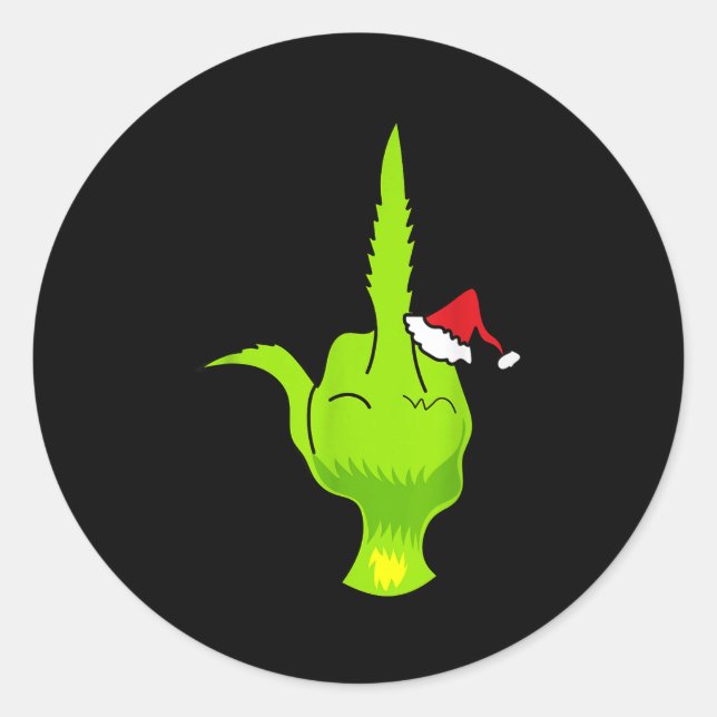 Sticker Rond Funny Green Hand Middle Finger Xmas Santa  (Devant)