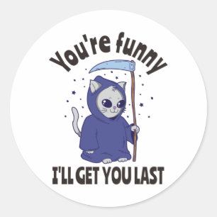 Sticker Rond Funny Grim Reaper Cat Halloween Costume