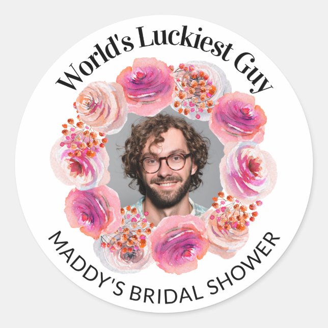 Sticker Rond Funny Groom's Face Bachelorette brillant Floral (Devant)