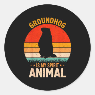 Sticker Rond Funny Groundhog Is My Spirit Animal 