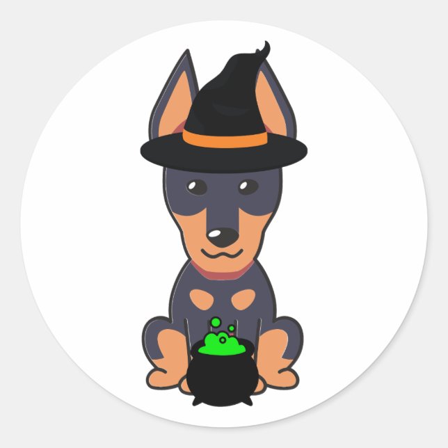 Sticker Rond Funny Guard chien est une sorcière (Devant)