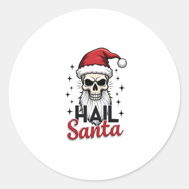 Sticker Rond Funny Hail Santa Claus Skull Skeleton Antichrist C (Devant)