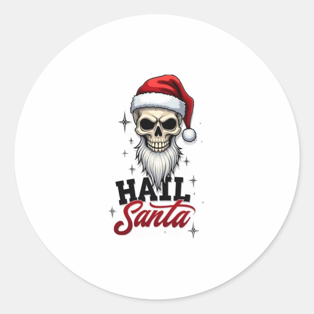 Sticker Rond Funny Hail Santa Claus Skull Skeleton Antichrist C (Devant)
