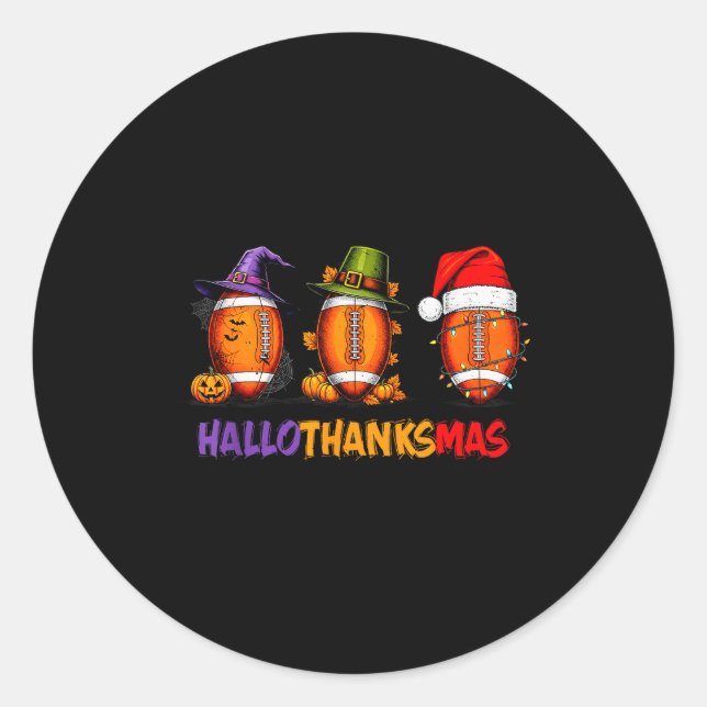 Sticker Rond Funny Hallothanksmas Football Halloween Thanksgivi (Devant)