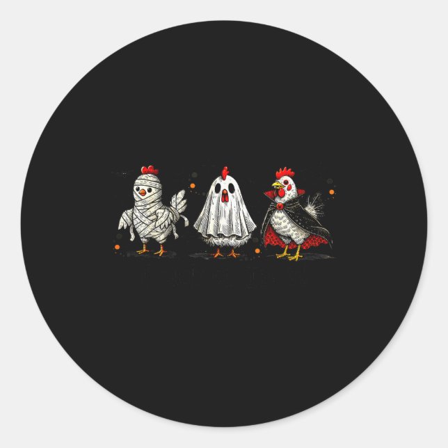 Sticker Rond Funny Halloween Chicken Chick Or Treat  (Devant)