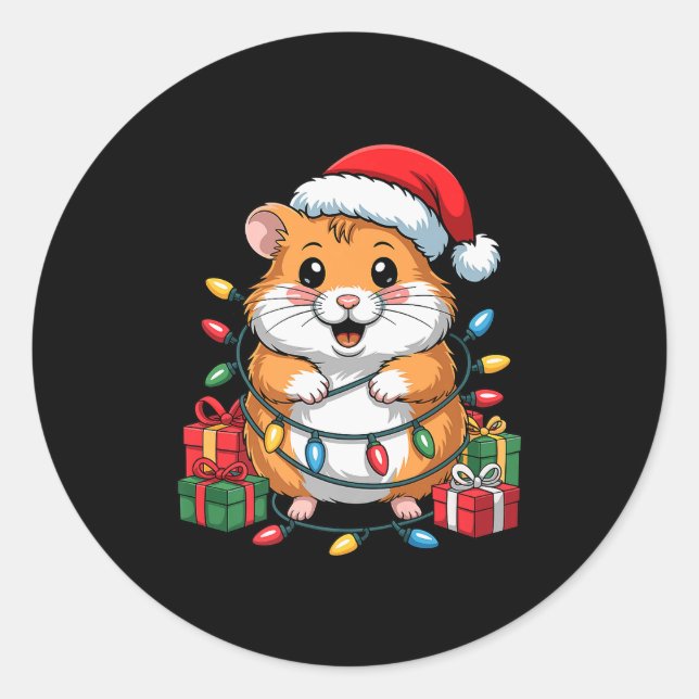 Sticker Rond Funny Hamster Santa Hat Animals Lovers Ugly Christ (Devant)