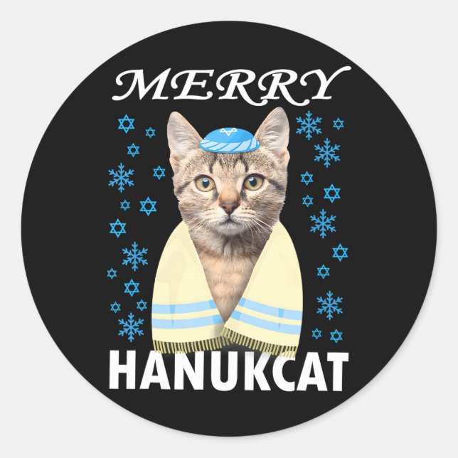 Sticker Rond Funny Hanoukka Merry Hanukcat Hanoukka Noël (Devant)