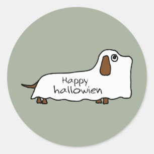 Sticker Rond Funny Happy hallowiener wiener chien fantôme hallo