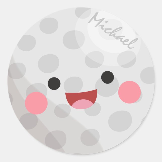 Sticker Rond Funny Happy Kawaii Golf Ball Nom de Golfeur Enfant (Devant)