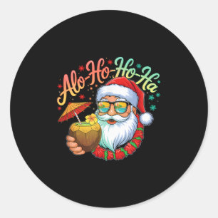 Sticker Rond Funny Hawaiian Alo-ho-ho-ha Père Noël Surfing Chri