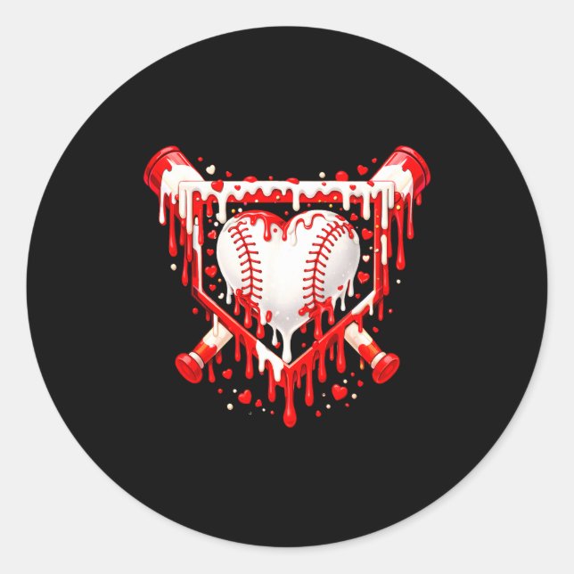Sticker Rond Funny Heart Baseball Drip Ice Cream Valentines Day (Devant)