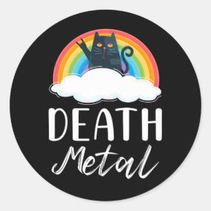 Sticker Rond Funny Heavy Death Metal Chat Rainbow Rock Music