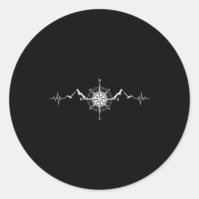 Sticker Rond Funny Hiking Nature Mountains Wind Rose Comp Heart (Devant)