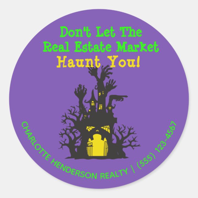 Sticker Rond Funny Immobilier Haunted Maison Halloween (Devant)