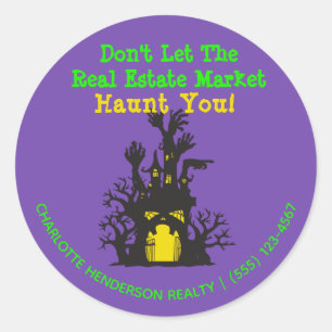 Sticker Rond Funny Immobilier Haunted Maison Halloween
