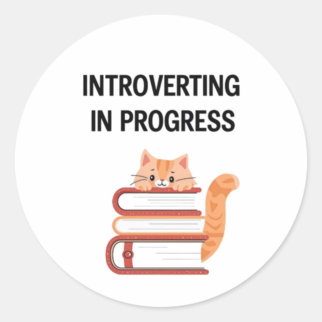 Sticker Rond Funny "Introvert in Progress" with Cat (Devant)