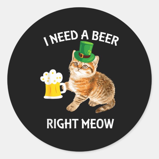 Sticker Rond Funny Irish Beer Cat St Patricks Day Drinking With (Devant)