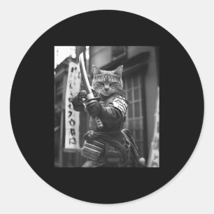 Sticker Rond Funny Japonais Samurai Chat Mème Martial Arts Papa