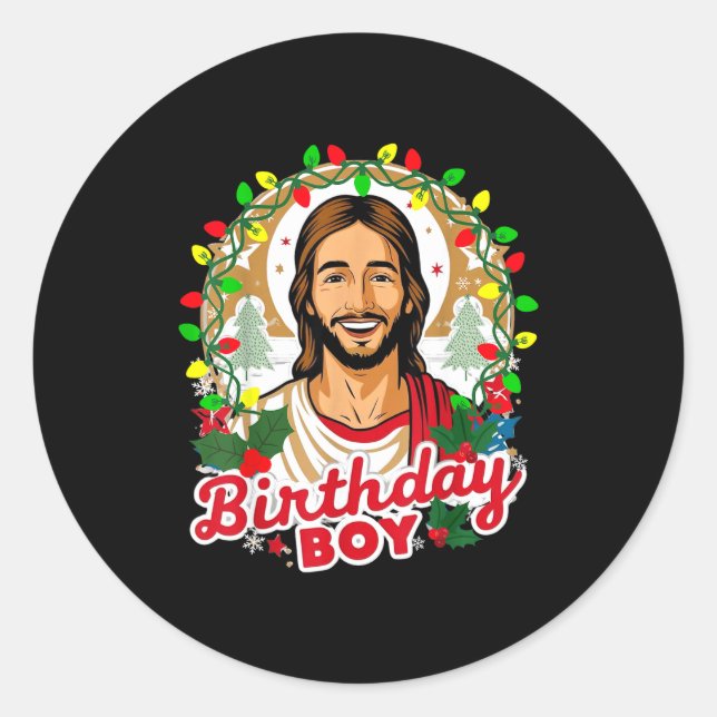 Sticker Rond Funny Jesus Birthday Boy Christmas Xmas Holiday Ug (Devant)
