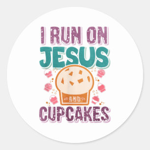 Sticker Rond Funny Jesus cupcakes mot art