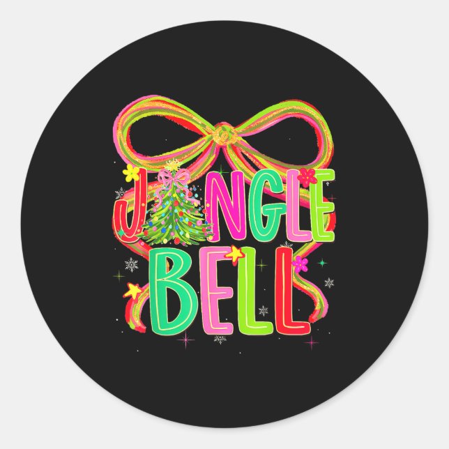 Sticker Rond Funny Jingle Bells Coquette Bow Merry Christmas Gi (Devant)