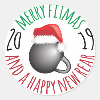 Sticker Rond Funny Joyeux Fitmas et Happy New Rear 2019