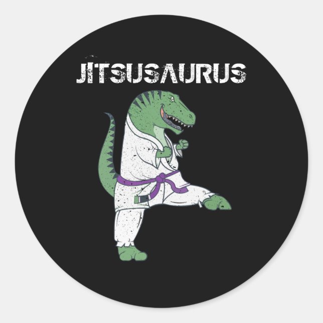 Sticker Rond Funny Jujitsu, T-Rex Jiu Jitsu Black Belt (Devant)