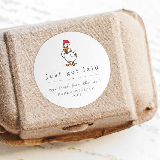 Sticker Rond Funny Just Got Laid Farm Coop Egg Carton Label