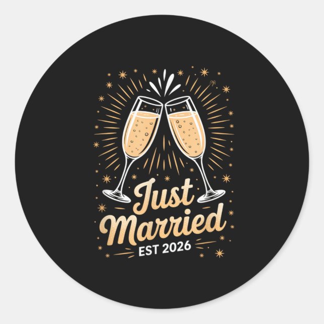 Sticker Rond Funny Just Married Newlywed Honeymoon Couple 2026  (Devant)
