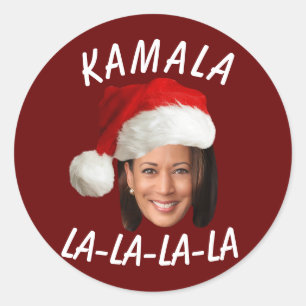 Sticker Rond Funny Kamala Harris Face Santa Hat Noël