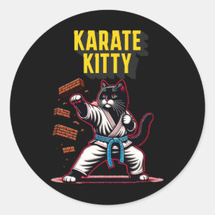 Sticker Rond Funny Karate Kitty - Champion Feline des arts mart