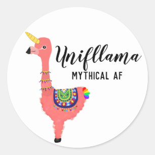 Sticker Rond Funny Kawaii Unicorn Flamant rose Llama Mythique A