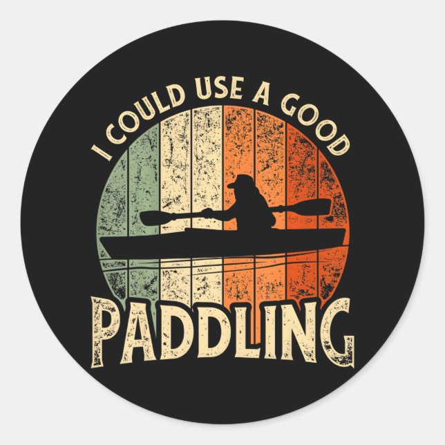 Sticker Rond Funny Kayaker Canoe Paddle Bois De Bateau Extérieu (Devant)