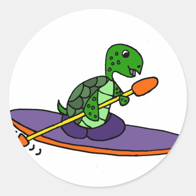 Sticker Rond Funny Kayaking Sea Turtle (Devant)