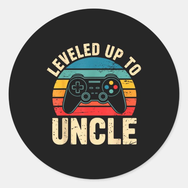 Sticker Rond Funny Leveled Up To Uncle Video Gamers Gaming Cute (Devant)