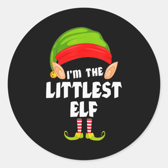 Sticker Rond Funny Littlest Elf Matching Family Group Pj Christ (Devant)