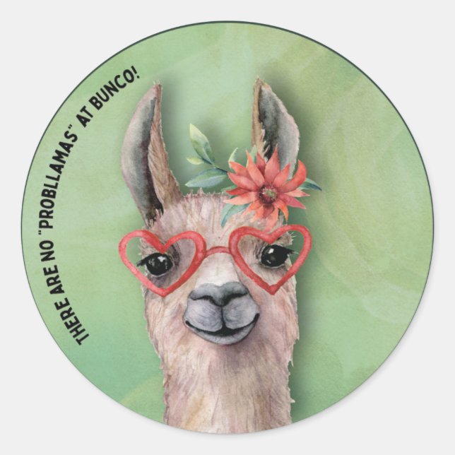 Sticker Rond Funny Llama Bunco Party (Devant)