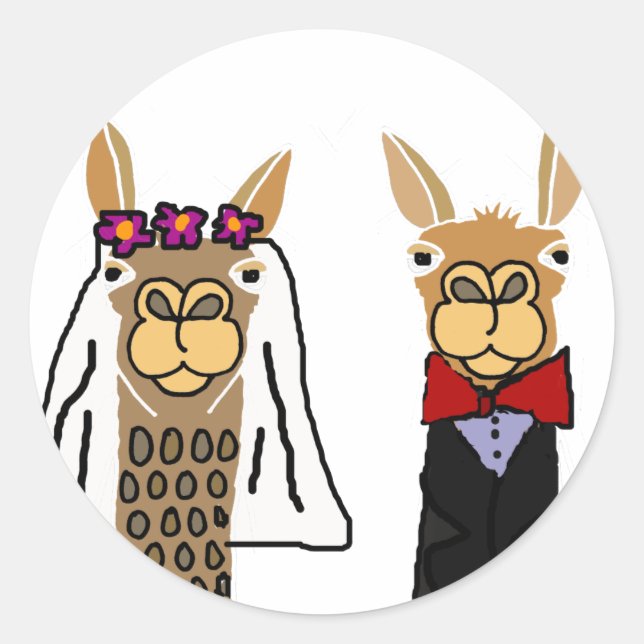 Sticker Rond Funny Llama Mariée et Mariage de chambre (Devant)
