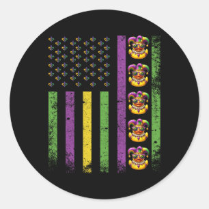 Sticker Rond Funny Mardi Gras Canards Drapeaux Usa Perles Drape