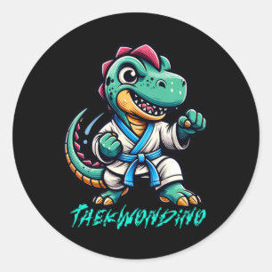 Sticker Rond Funny Martial Arts Karate Taekwondo Dino Animal Cu