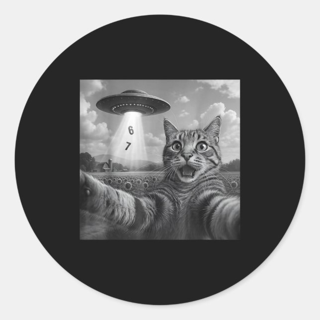 Sticker Rond Funny Meme Cat Selfie Six Seven Retro Cat 67 Anima (Devant)