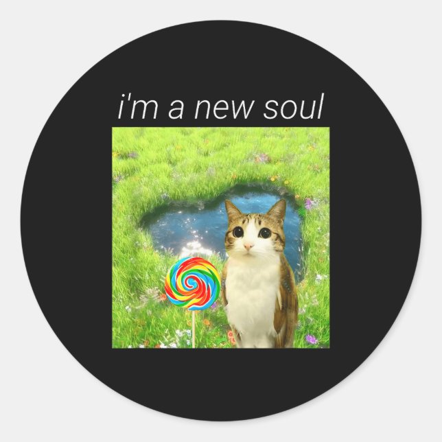 Sticker Rond Funny Meowl Meme, Cat Owl Meme Brainrot Gen Alpha  (Devant)