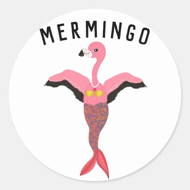 Sticker Rond Funny Mermingo Graphic : hybride Flamant rose-sirè (Devant)